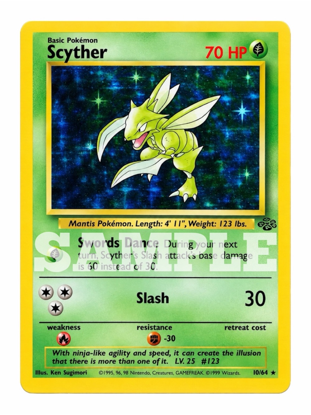 1999 SCYTHER 10/64 DAMAGED JUNGLE HOLO RARE POKEMON UNLIMITED HOLO HP